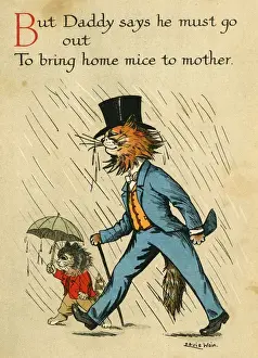Daddy Prints: Louis Wain, Daddy Cat - in the rain