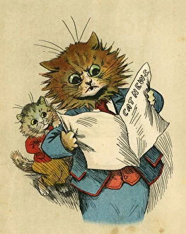 Wain Gallery: Louis Wain, Daddy Cat - reading the newspaper