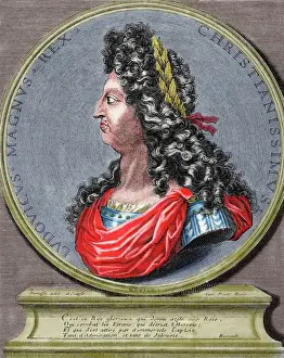 Historia Prints: Louis XIV (1638-1715). King of France. Engraving. Colored