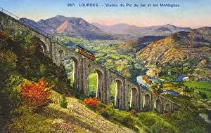 Funiculaire Prints: Lourdes, Frances - Funicular Railway - Viaduct du Pic du Jer
