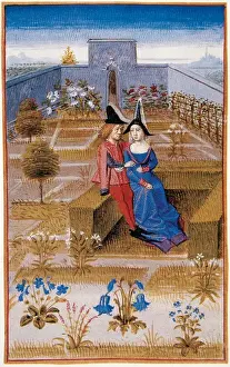 Feudal Prints: Two lovers in the garden. Miniature