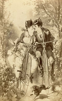 Visite Collection: Lovers on Penny Farthing Bicycles 1870