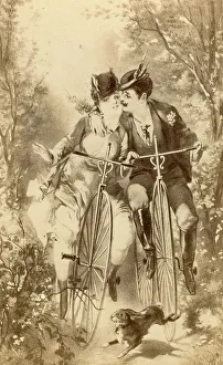 Farthing Prints: Lovers on Penny Farthing Bicycles 1870