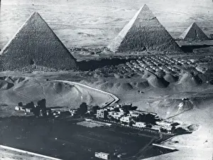 Low aerial view of Gizeh Pyramids