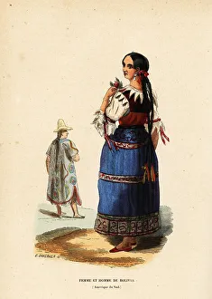 Auguste Wahlen Prints: Low-class Quechua woman and man of Chuquisaca, Bolivia, South Am