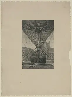 Occupants Prints: Lower part of a large captive balloon moored to a launching