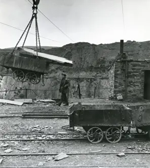 Quarrying Prints: Lowering a tram, Penyrorsedd Slate Quarry, North Wales