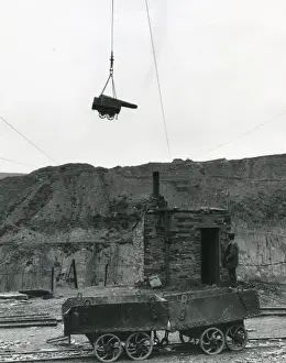 Lowering a tram, Penyrorsedd Slate Quarry, North Wales