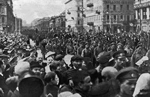 Loyal parade in a street during Revolution, Russia