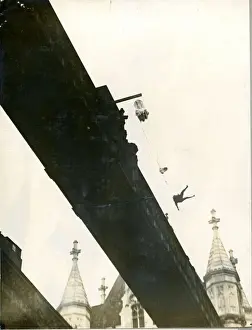 Demonstrate Prints: Lt Col Orde Lees diving head first from Tower Bridge to ?