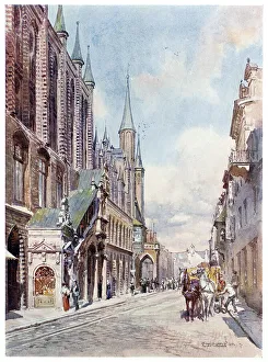 Lubeck Prints: Lubeck: street scene, with town hall Date: 1912