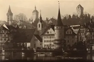 Luzern Prints: Lucerne - View with the Musegg Wall & Towers in rear