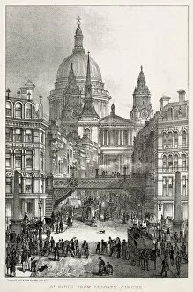 Images Dated 19th February 2021: Ludgate Circus viaduct, St Pauls Cathedral appearing behind the buildings