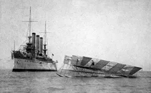 Pontoons Prints: Ludlows Flying Machine and a United States Warship, 1907