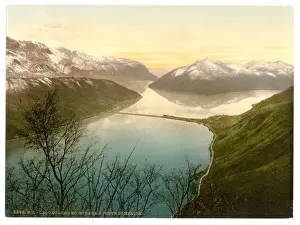 Lugano Prints: Lugano, road and bridge to Melide, Tessin, Switzerland