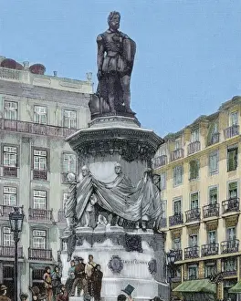 Lisbon Prints: Luis de Camoes (1524-1580). Portuguese poet. Monument in Lis