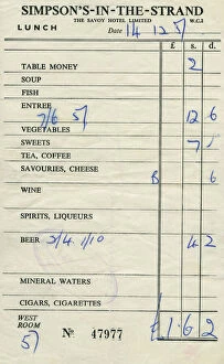 Lunch Gallery: Bill for lunch at Simpson s-in-the-Strand - 1951