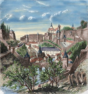 Images Dated 17th June 2005: Luxembourg. 19th century. View of the city. Colored engravin