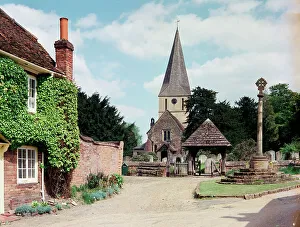 Shere Prints: The lychgate and church, Shere