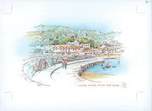 Whitworth Prints: Lyme Regis from the Cobb Landscape scene England