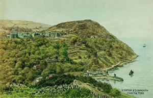 Lynton Prints: Lynton and Lynmouth, Devon, viewed from The Tors