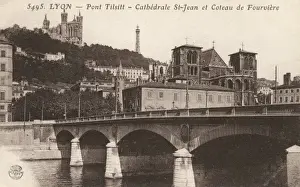 Cathedrale Prints: Lyon - Cathedrale St. Jean and Coteau de Fourviere