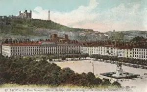 Bellecour Prints: Lyon, France - Place Bellecour with the Fourviere Hill