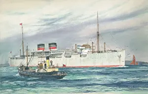 Bannister Prints: M V Highland Monarch Nelson Line Shipping Watercolour