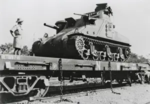 ?M4? tank loaded onto track vehicle, Bombay