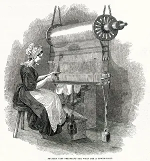 Warp Prints: Macclesfield Factory Girl Preparing Warp 1845