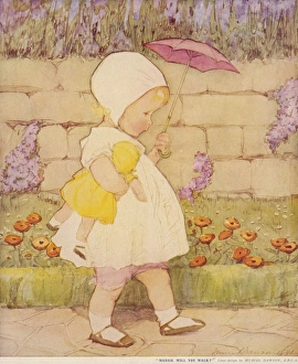 Girl Walking with Doll