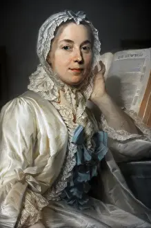 1753 Prints: Madame Ferrand meditating on Newton, 1753, by Maurice Quenti