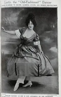 Madame Saharet, dancer, theatrical studio portrait in costume. Captioned, Lastly, the Old-Fashioned Dancer: A Quaint Successor to Salome, Classical, Apache, And Russian Convolutions