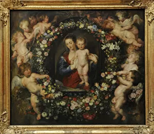 1616 Gallery: Madonna in a garland of flowers, 1616-1617, by Rubens (1577