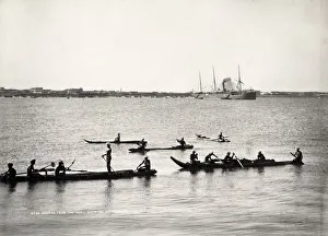 Madras Prints: Madras from the sea with fishing catamarans, India