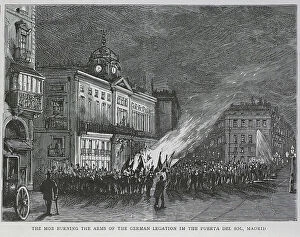 Consul Collection: Madrid Mob burns Arms of German Legation