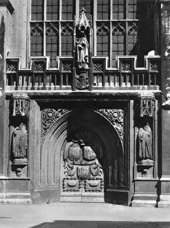 Abbeys Prints: The magnificent West Door of Bath Abbey, Somerset, England. Date: 12th century
