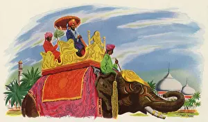 Elephants Prints: Maharaja Rides Elephant, India Date: 1950