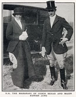 The Maharani of Cooch Behar pictured with Major Kunish Jung at a meet of the Belvoir