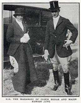 Images Dated 26th May 2020: The Maharani of Cooch Behar pictured with Major Kunish Jung at a meet of the Belvoir