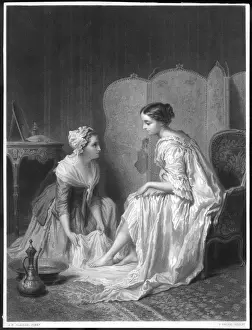 Ladys Prints: MAID WASHES LADYS FEET