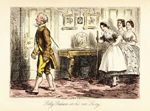 The maids laughing at a gardener dressed up in new