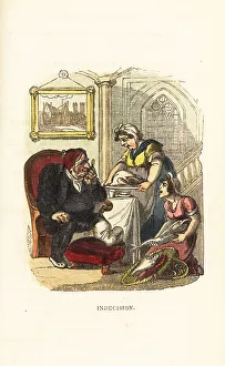 Gourmet Prints: Maids offer the day's catch of fish and lobster to a gourmet