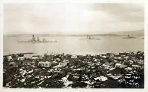 Maitos, Chanakkale - Turkey - Panorama with Royal Navy Ships (from left): HMS Emperor of India, HMS Centurion and HMS Benbow Date: 1923