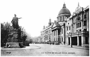 His Majestys Theatre and Wallace statue, Aberdeen, Scotland