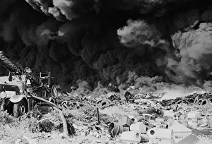 Tyre Prints: Major blaze at waste tyre dump, Mitcham, Surrey