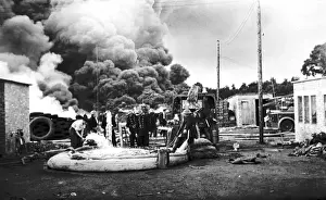 Major blaze at waste tyre dump, Mitcham, Surrey