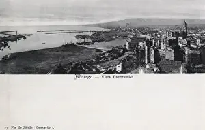 Malaga Prints: Malaga - Spain - Panoramic View including harbour and port