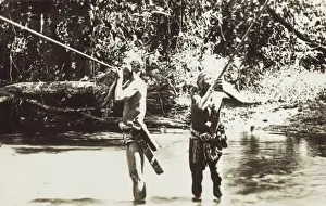 Malaysian Prints: Malaysia - Men from the Sohail Tribe using blow pipes