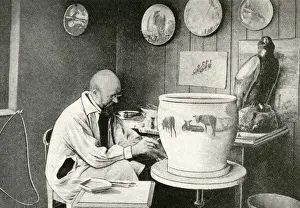 Potteries Prints: Male artist decorating vase, Copenhagen, Denmark